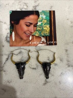 Coco Loco Buffalo Horn Bull Skull Hoop Earrings – NWT | Boho Western Statement